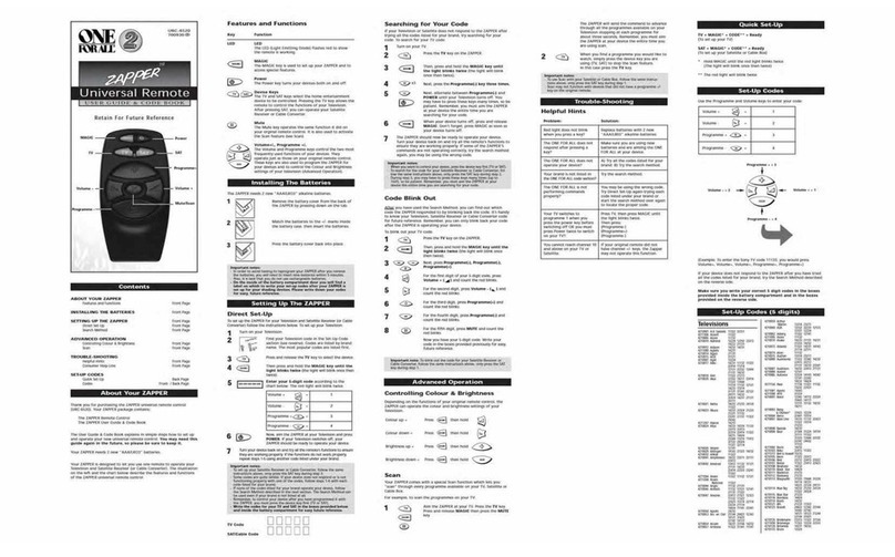 One Forall Zapper URC-6520 User guide & code book One Forall Zapper URC-6520 User guide & code book