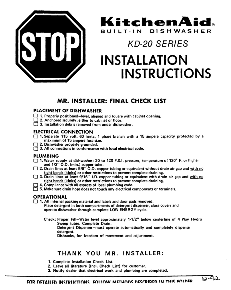 KitchenAid KD-20 SERIES installation instructions