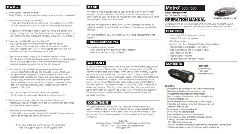 Cygolite Metro 500 Operation manual