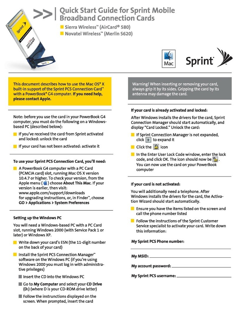 Sprint Sierra Wireless AirCard 580 quick start guide