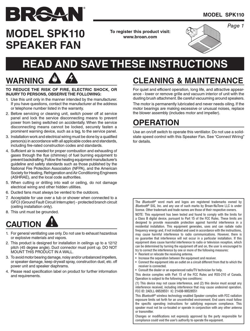 Broan SPK110 SPEAKER FAN User manual