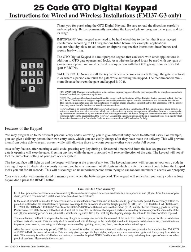 GTO FM137-G3 Instructions for wired and wireless installations