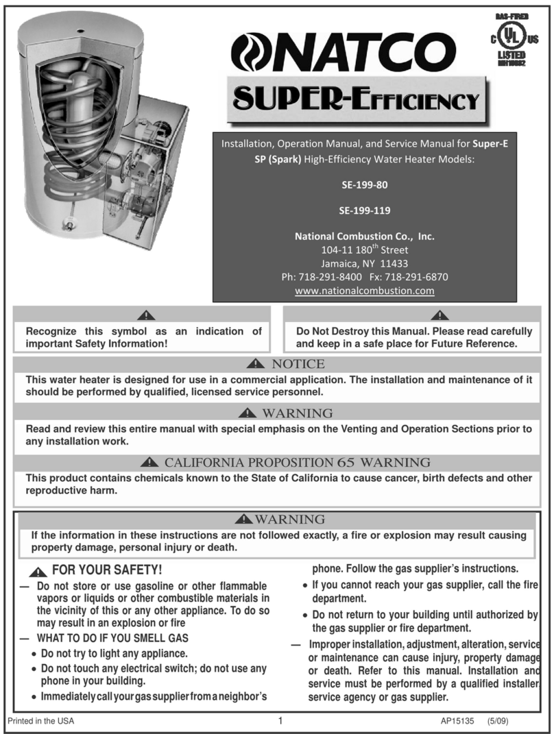 Onatco Super-Efficiency SE-199-80 Installation, operation manual, and service manual