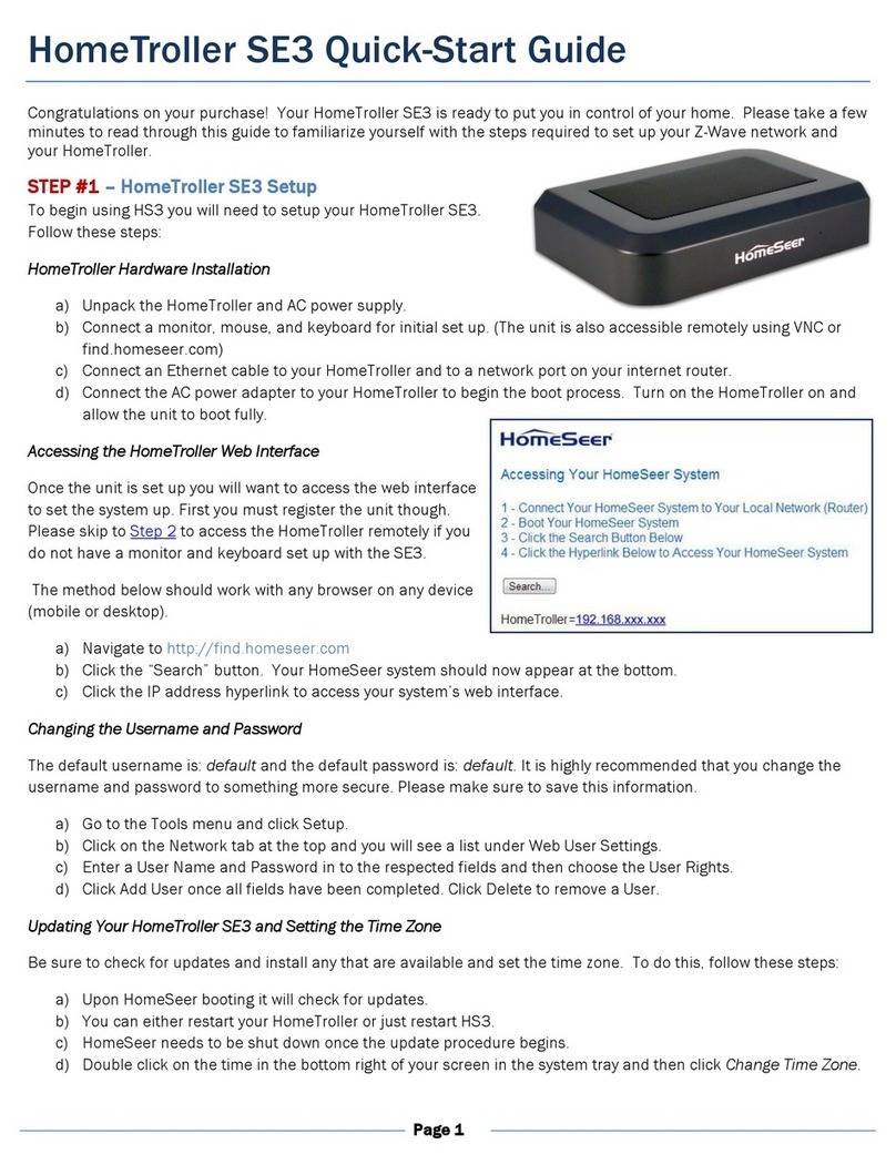 HomeSeer HomeTroller SE3 User manual