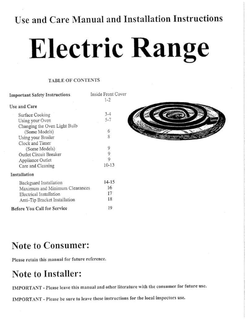 Premier Range Electric Ranges Use and care manual / installation instructions Premier Range Electric Ranges Use and care manual / installation instructions