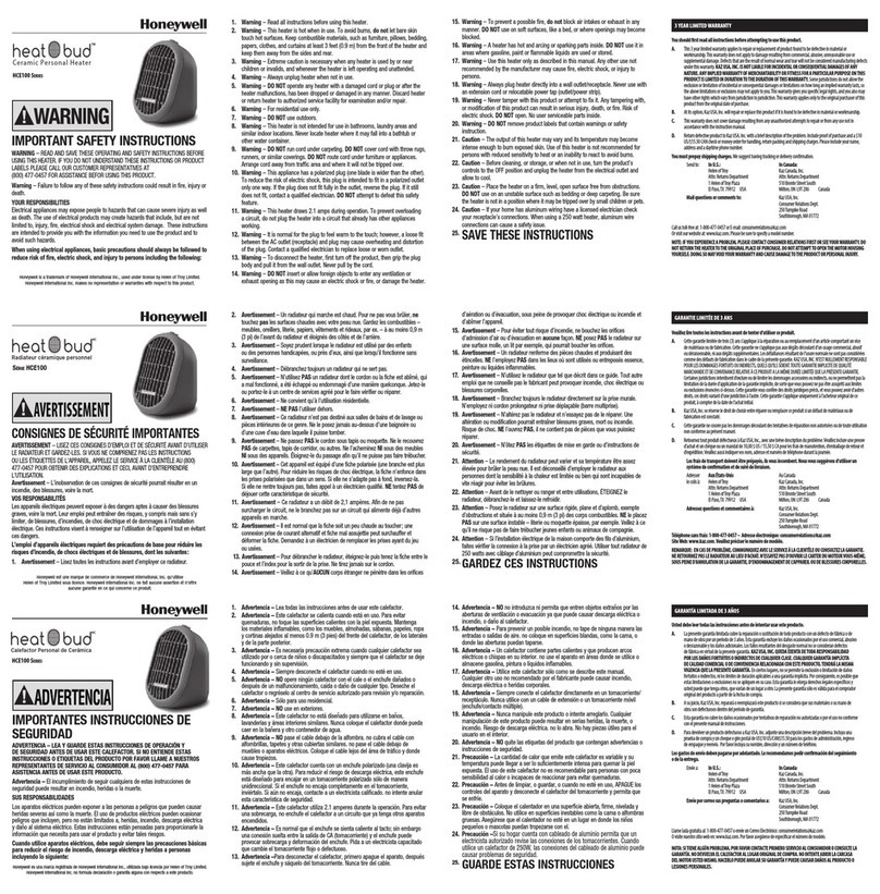 Honeywell Heat Bud HCE100 Series User manual