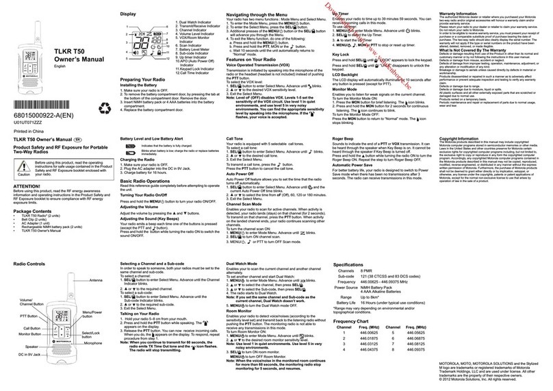 Motorola TLKR T50 User manual