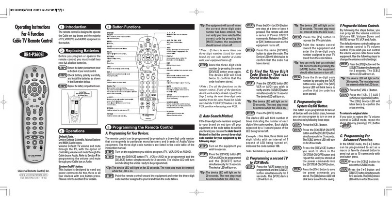 Universal Remote Control UR4-P360SI operating instructions