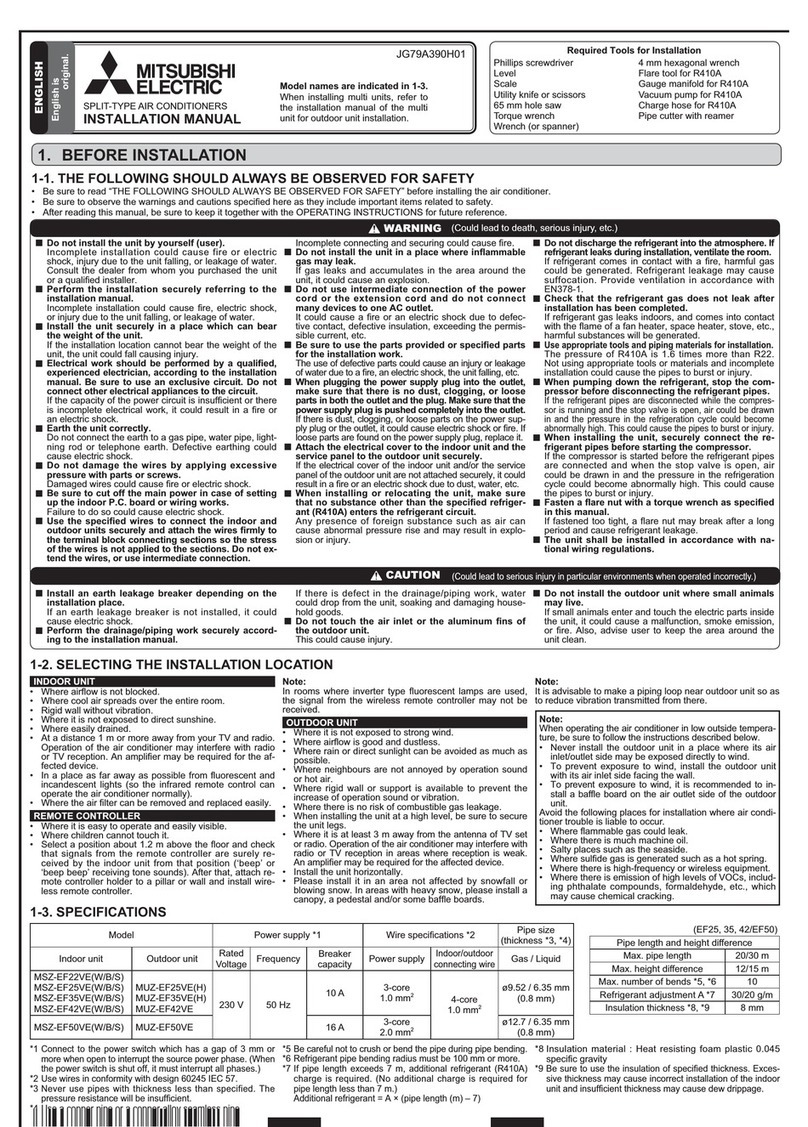 Mitsubishi Electric JG79A390H01 Operating instructions