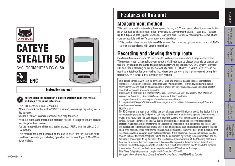 Cateye stealth 50 cyclocomputer CC-GL50 instruction manual