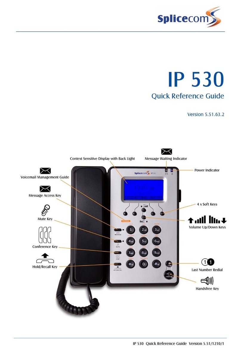 Splicecom IP 530 Quick reference guide