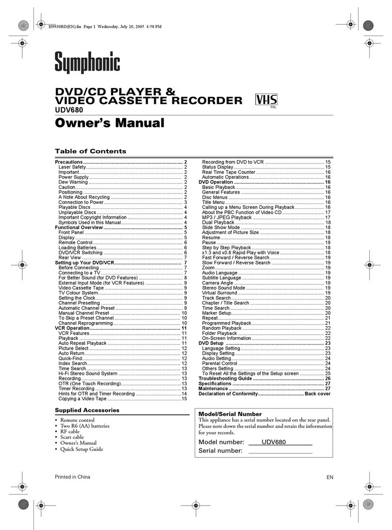 Symphonic UDV680 owner's manual