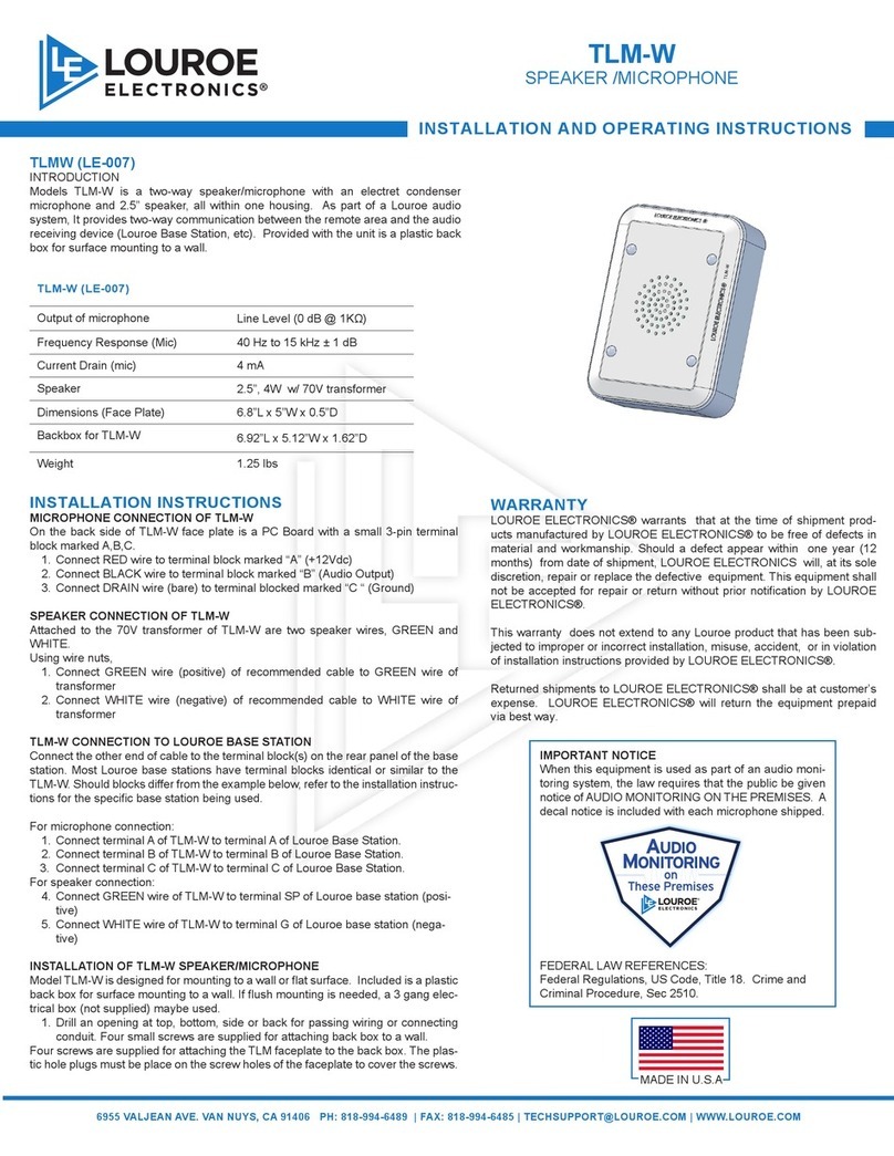Louroe Electronics TLM-W Installation and operating instructions