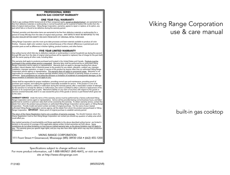 Viking Range VGSU Series Use & care manual