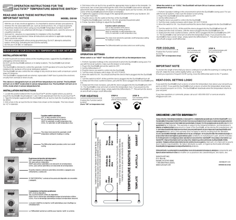 Suncourt DUCTSTAT DS100 Operation instructions