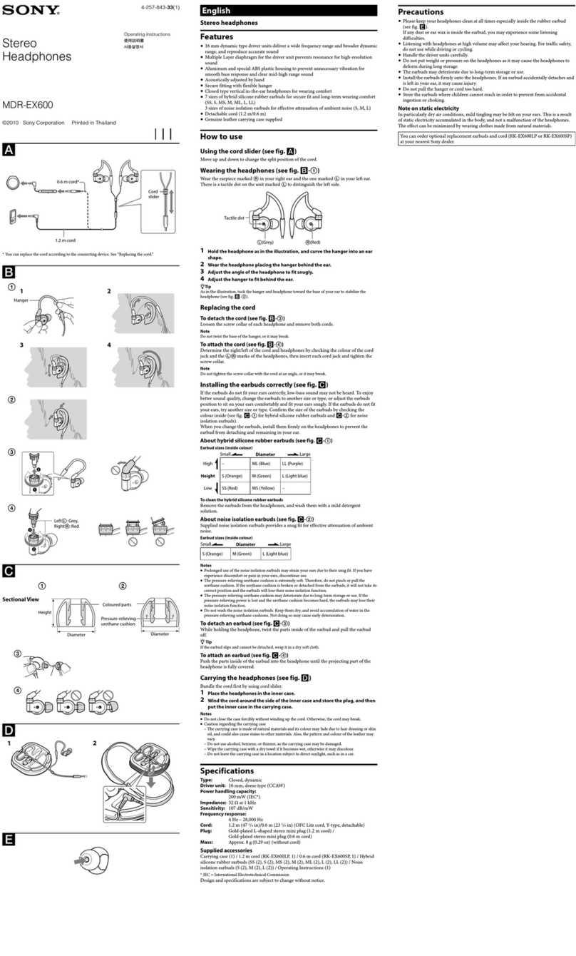 Sony MDR-EX600 User manual