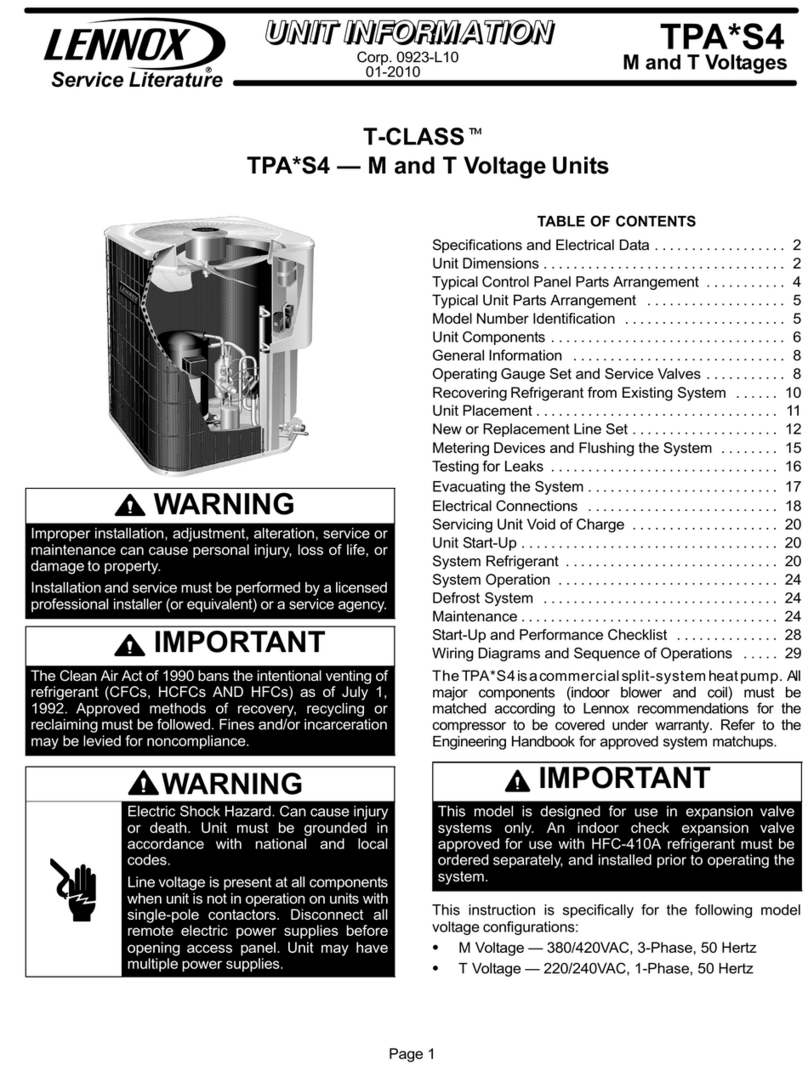 Lennox T?CLASS TPA024S4 Installation and operation manual