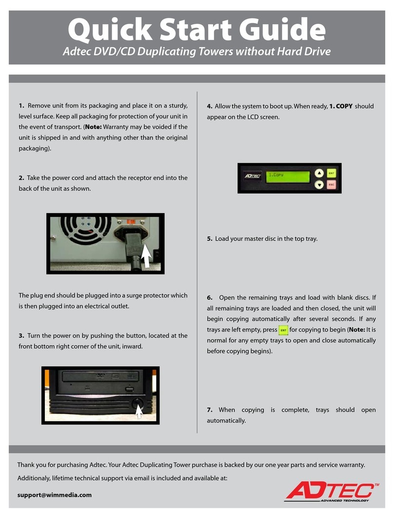 Adtec DVD/CD Duplicating Towers without Hard Drive quick start guide Adtec DVD/CD Duplicating Towers without Hard Drive quick start guide