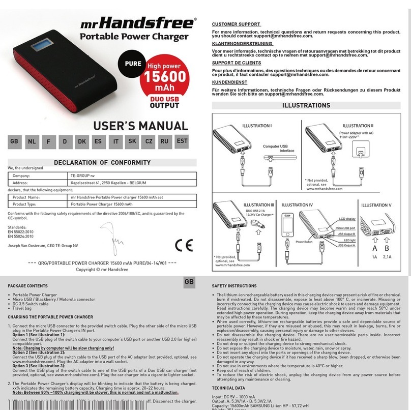 MRHANDSFREE Portable Power Charger 15600 mAh user manual MRHANDSFREE Portable Power Charger 15600 mAh user manual