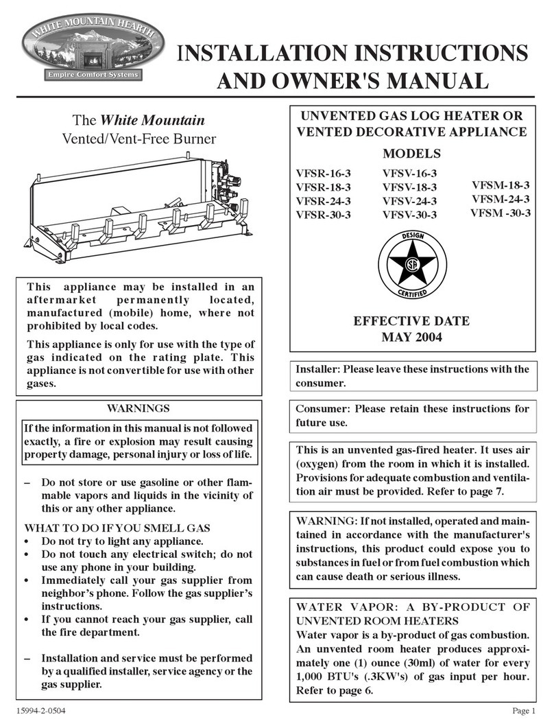 White Mountain Hearth VFSR-16-3, VFSR-18-3, VFSR-24-3, VFSR-30-3, VFSV-16-3, VFSV-18-3, VFSV-24-3, VFSV-30-3, VFSM-18-3, VFSM-24-3,... Quick start guide White Mountain Hearth VFSR-16-3, VFSR-18-3, VFSR-24-3, VFSR-30-3, VFSV-16-3, VFSV-18-3, VFSV-24-3, VFSV-30-3, VFSM-18-3, VFSM-24-3,... Quick start guide