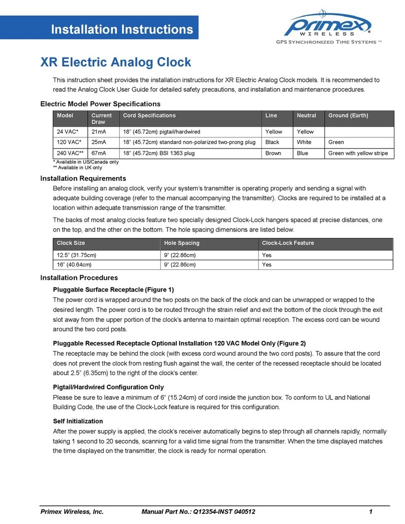 Primex XR Electric Analog Clock installation instructions