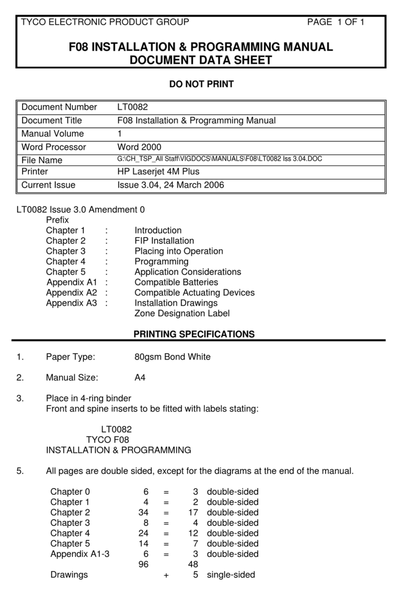 Tyco Electronics F08 Installation & programming manual Tyco Electronics F08 Installation & programming manual