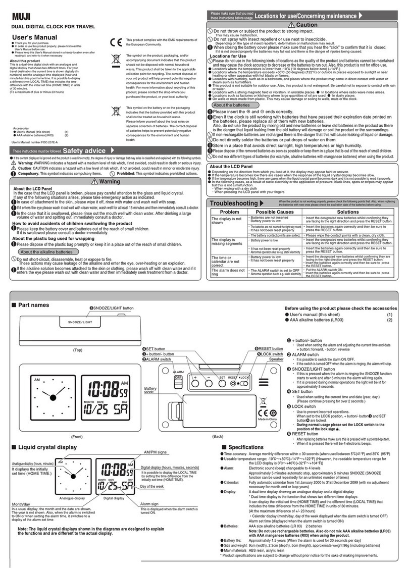 Muji dual digital clock for travel User manual