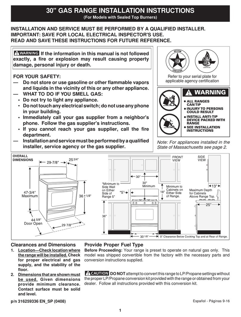 Frigidaire Gas Range User manual