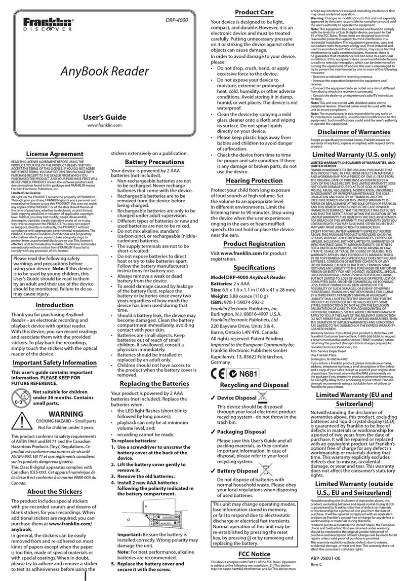 Franklin DRP-4000 AnyBook Reader user guide