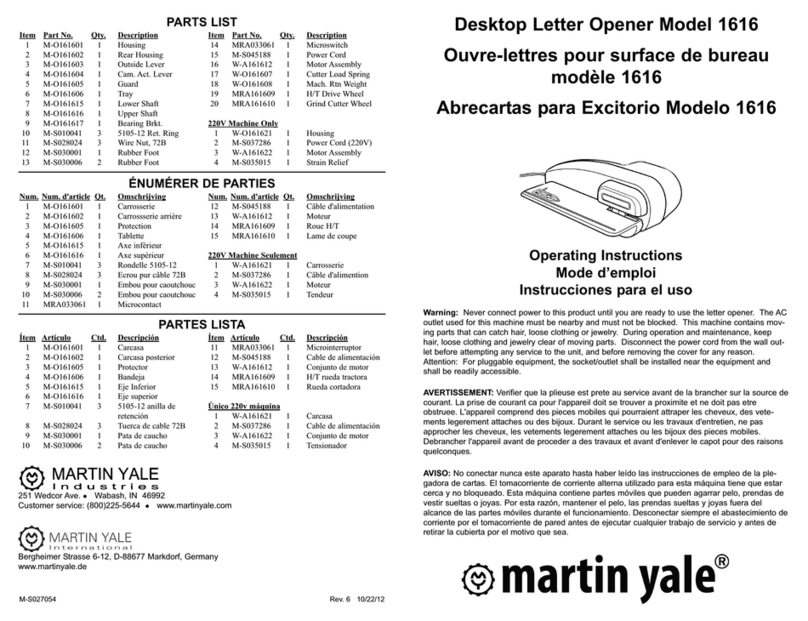 Martin Yale 1616 operating instructions