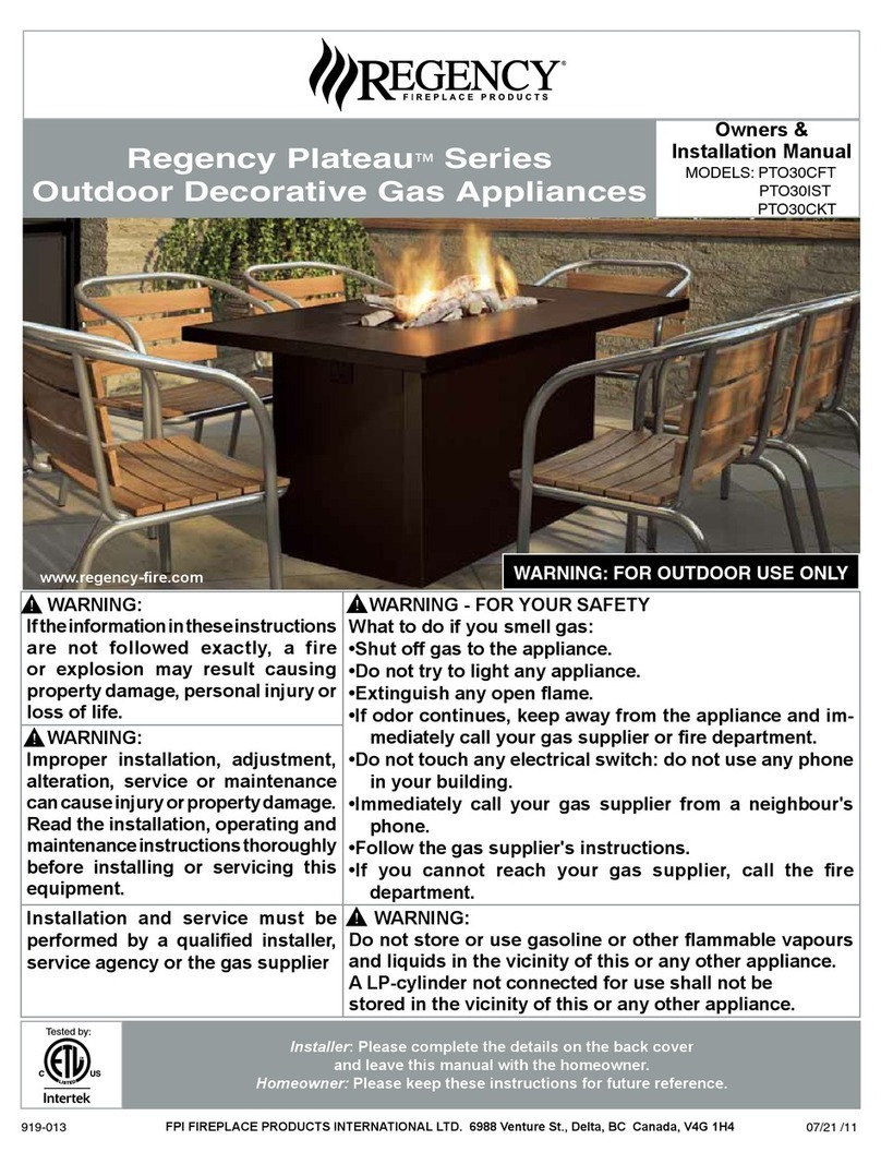 Regency Plateau PTO30CFT Owners & installation manual