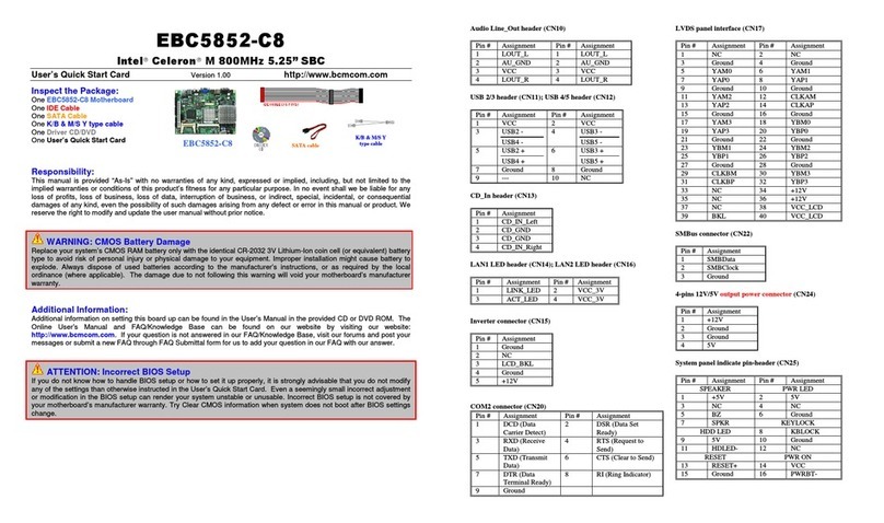 BCM EBC5852-C8 Quick start card