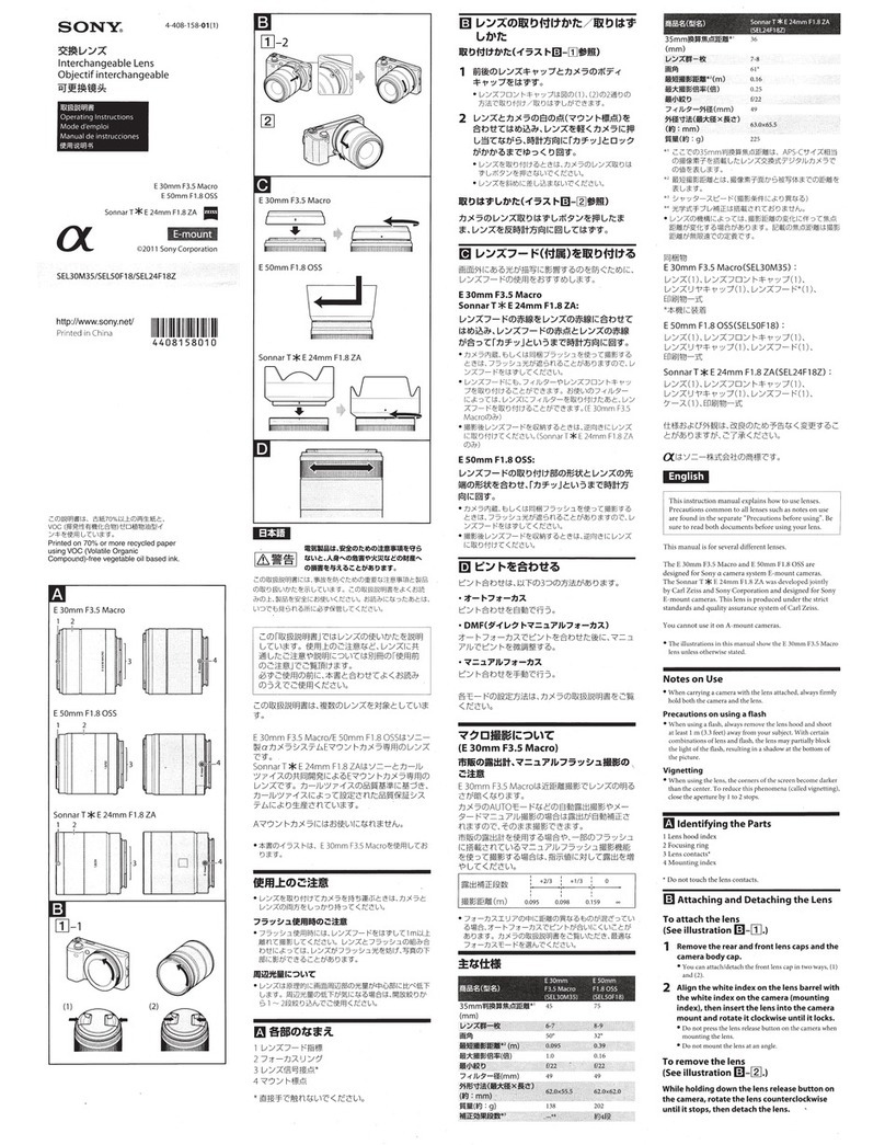 Sony E 30mm F3.5 Macro operating instructions