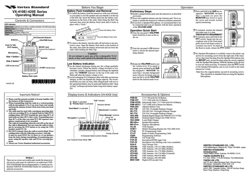 Vertex Standard VX-410E series operating manual