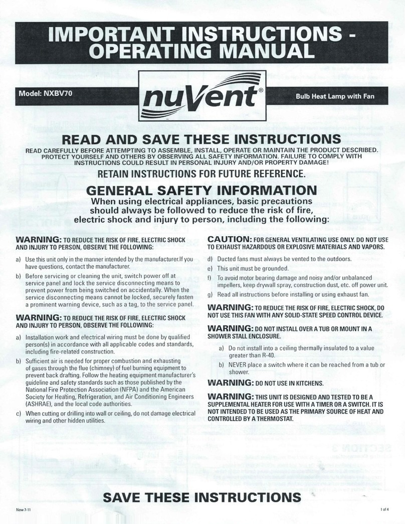 nuVent NXBV70 operating instructions
