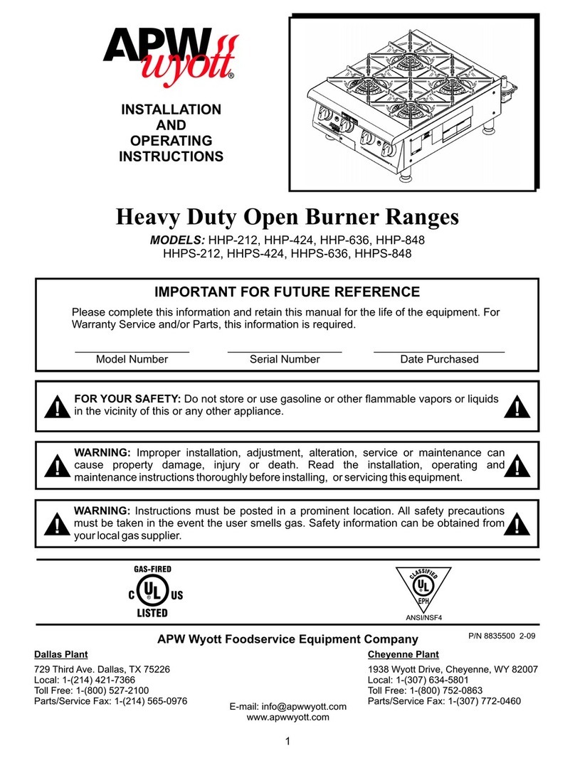APW Wyott HHP-212 Installation and operating instructions