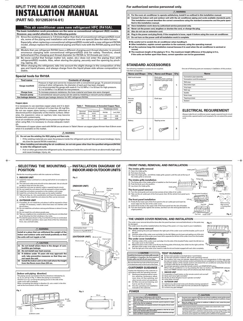 Fujitsu SPLIT TYPE ROOM AIR CONDITIONER User manual Fujitsu SPLIT TYPE ROOM AIR CONDITIONER User manual