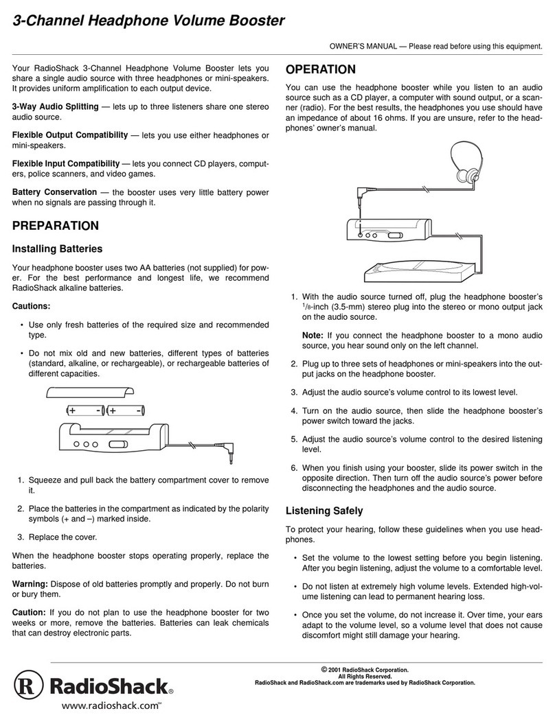 Radio Shack 3-Channel Headphone Volume Booster User manual
