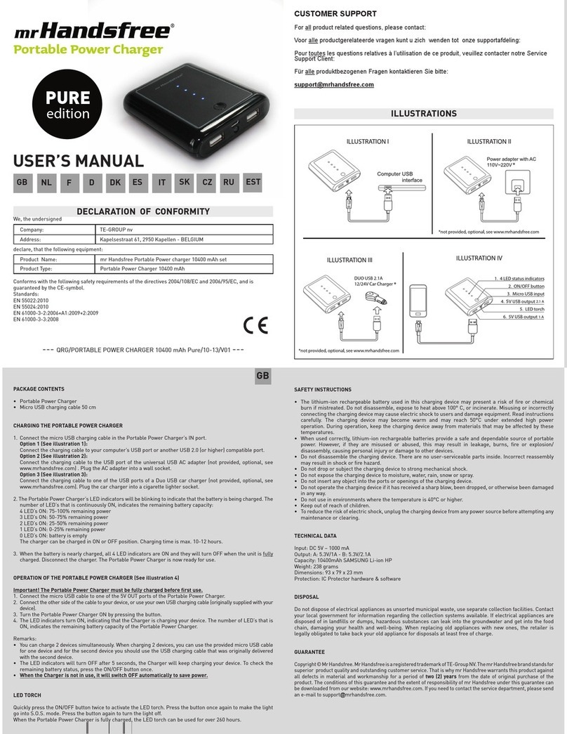 MRHANDSFREE Portable Power Charger Pure Edition user manual