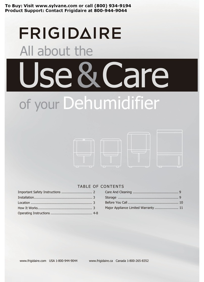 Frigidaire Dehumidifier Owner's manual