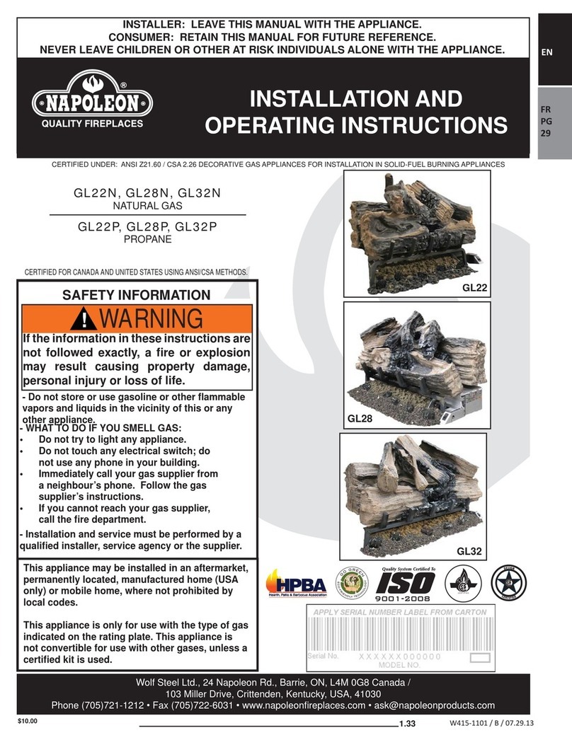Napoleon GL22N Installation and operating istructions