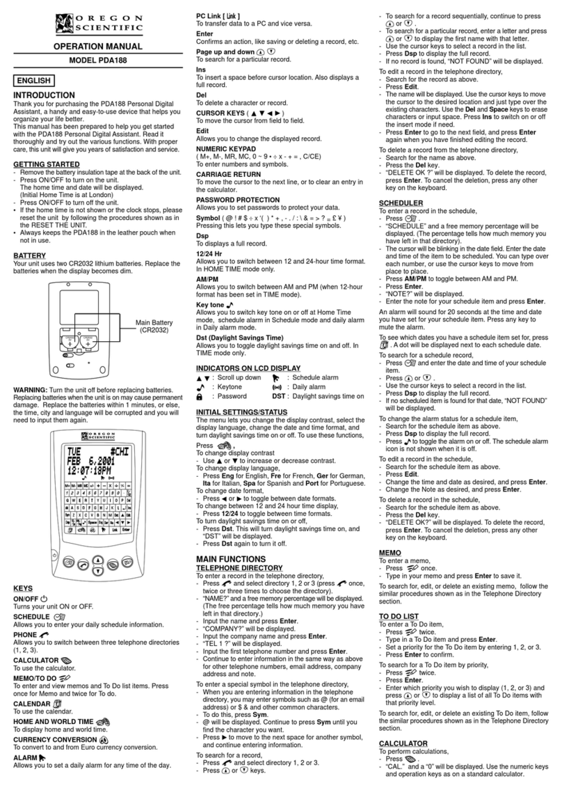 Oregon Scientific PDA188 Operation manual