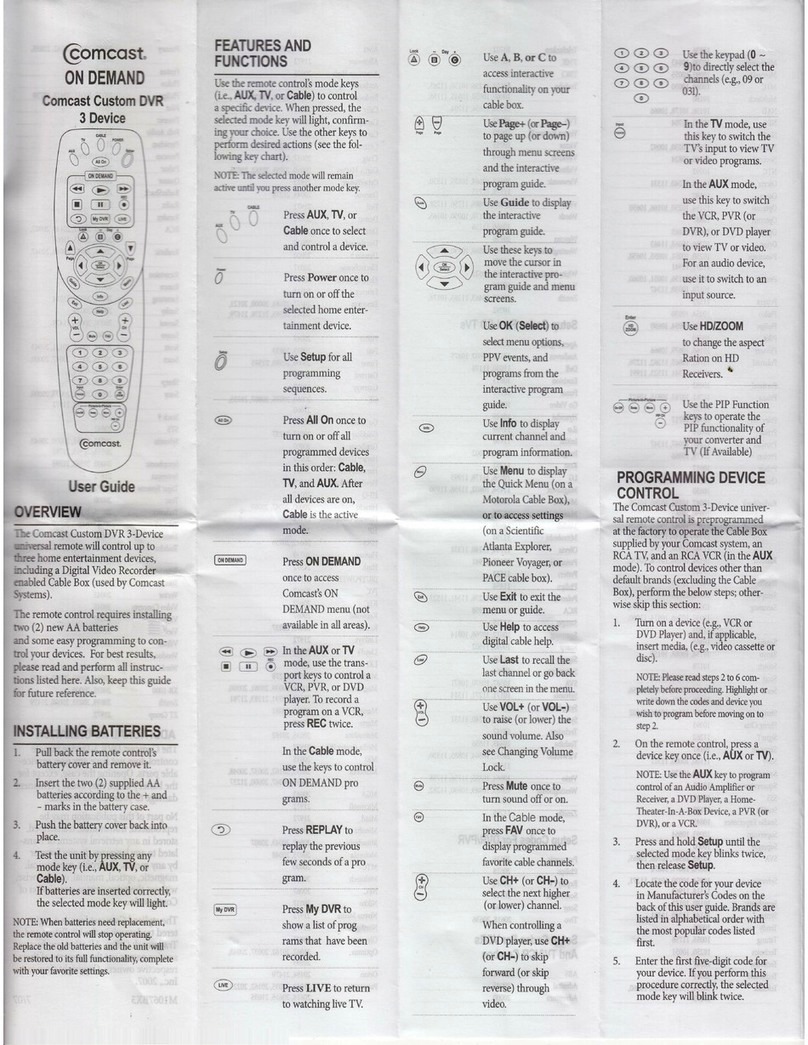 Comcast Custom DVR 3-Device Universal Control User manual