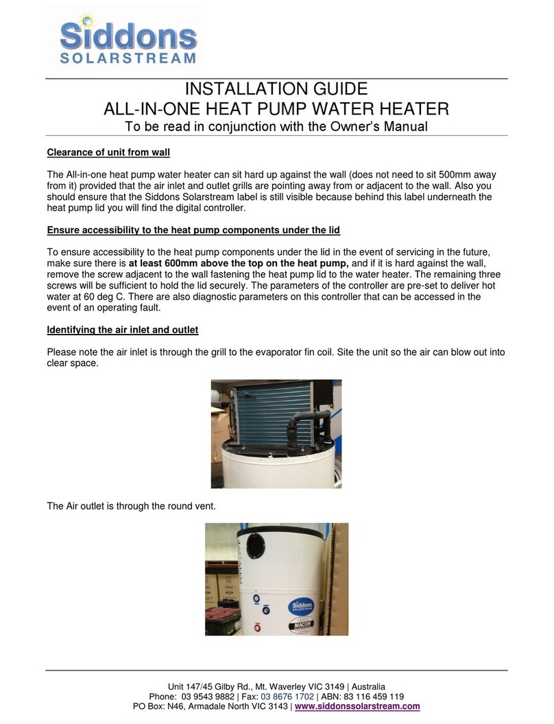 Siddons Solarstream ALL-IN-ONE HEAT PUMP WATER HEATER User manual