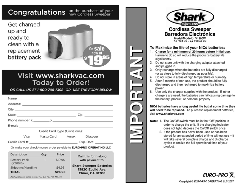 Shark CORDLESS V1900W Important safeguards