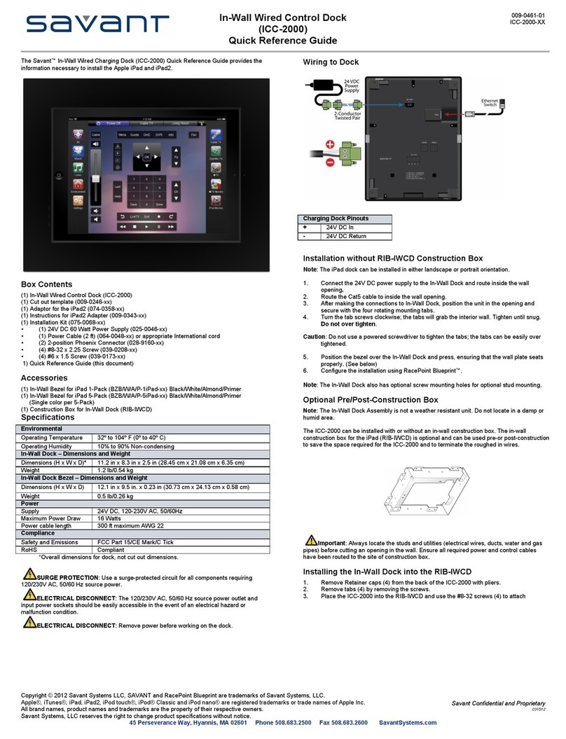Savant ICC-2000 Quick reference guide