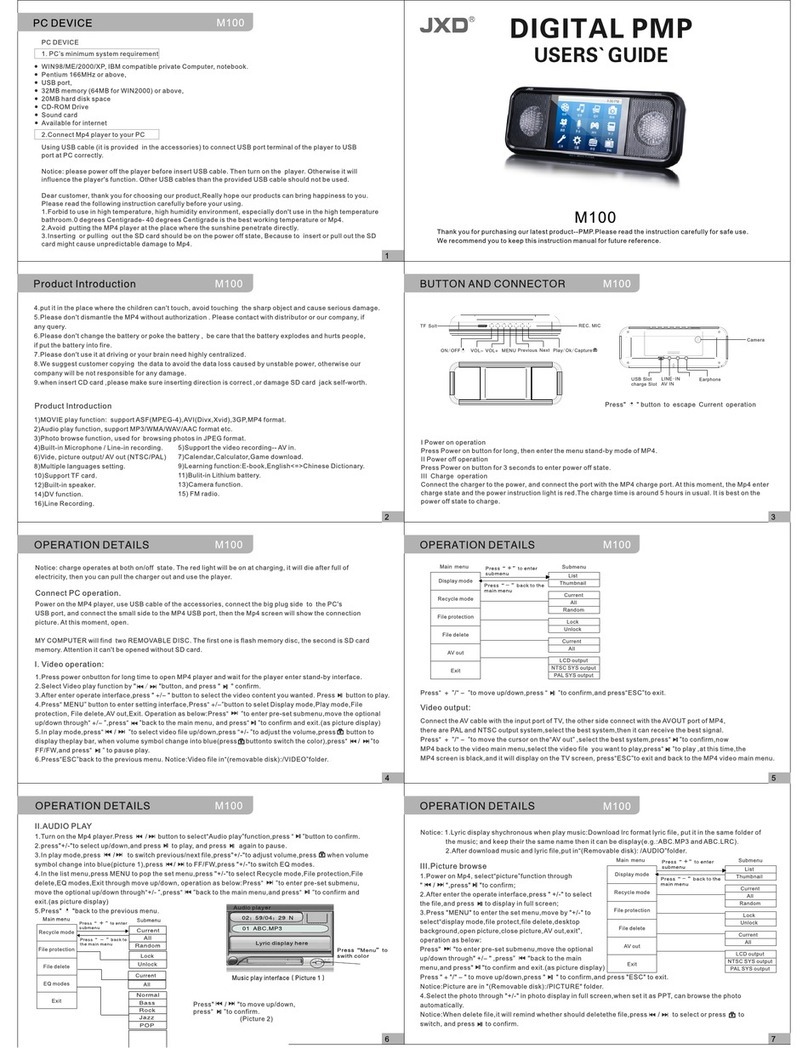 JXD M100 Digital PMP user guide