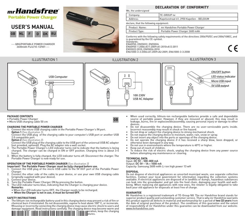 MRHANDSFREE Portable Power Charger user manual