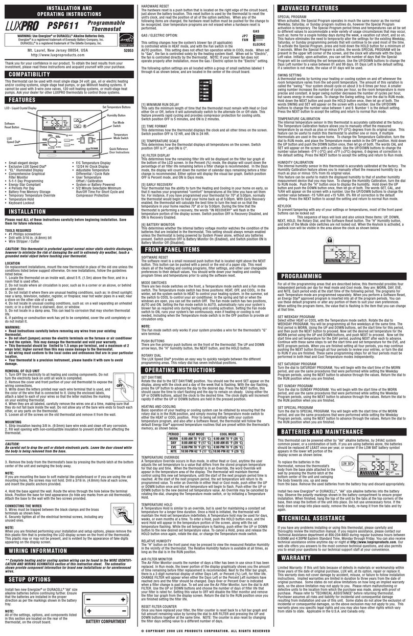 Lux Products Luxpro PSP611 User manual