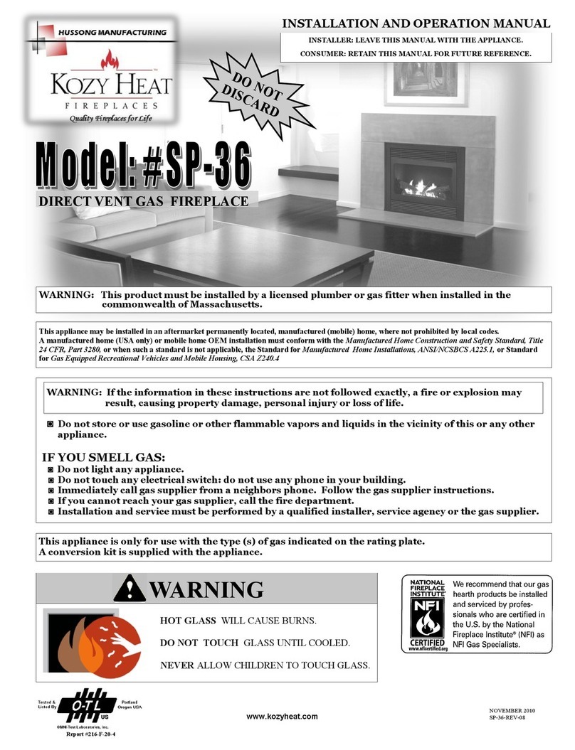 kozy heat SP-36 Installation and operation manual
